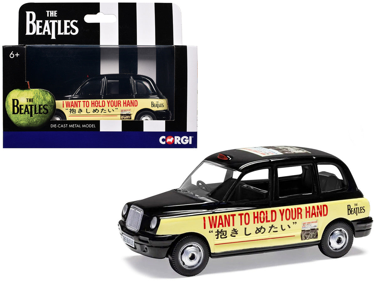 The Beatles London Taxi RHD (Right Hand Drive) "I Want To Hold Your Hand" Black and Cream with Graphics Diecast Model by Corgi Corgi