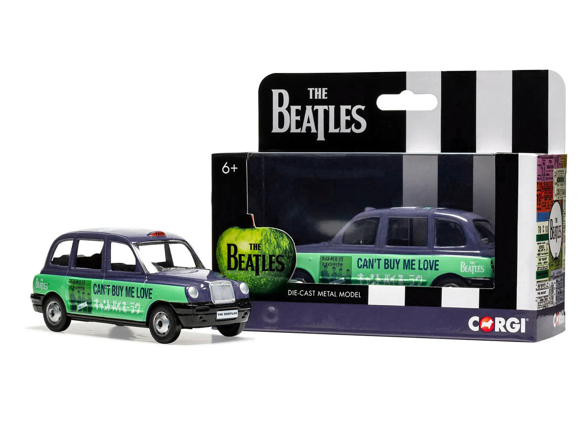 The Beatles London Taxi RHD (Right Hand Drive) "Can't Buy Me Love" Blue and Green with Graphics Diecast Model by Corgi-2
