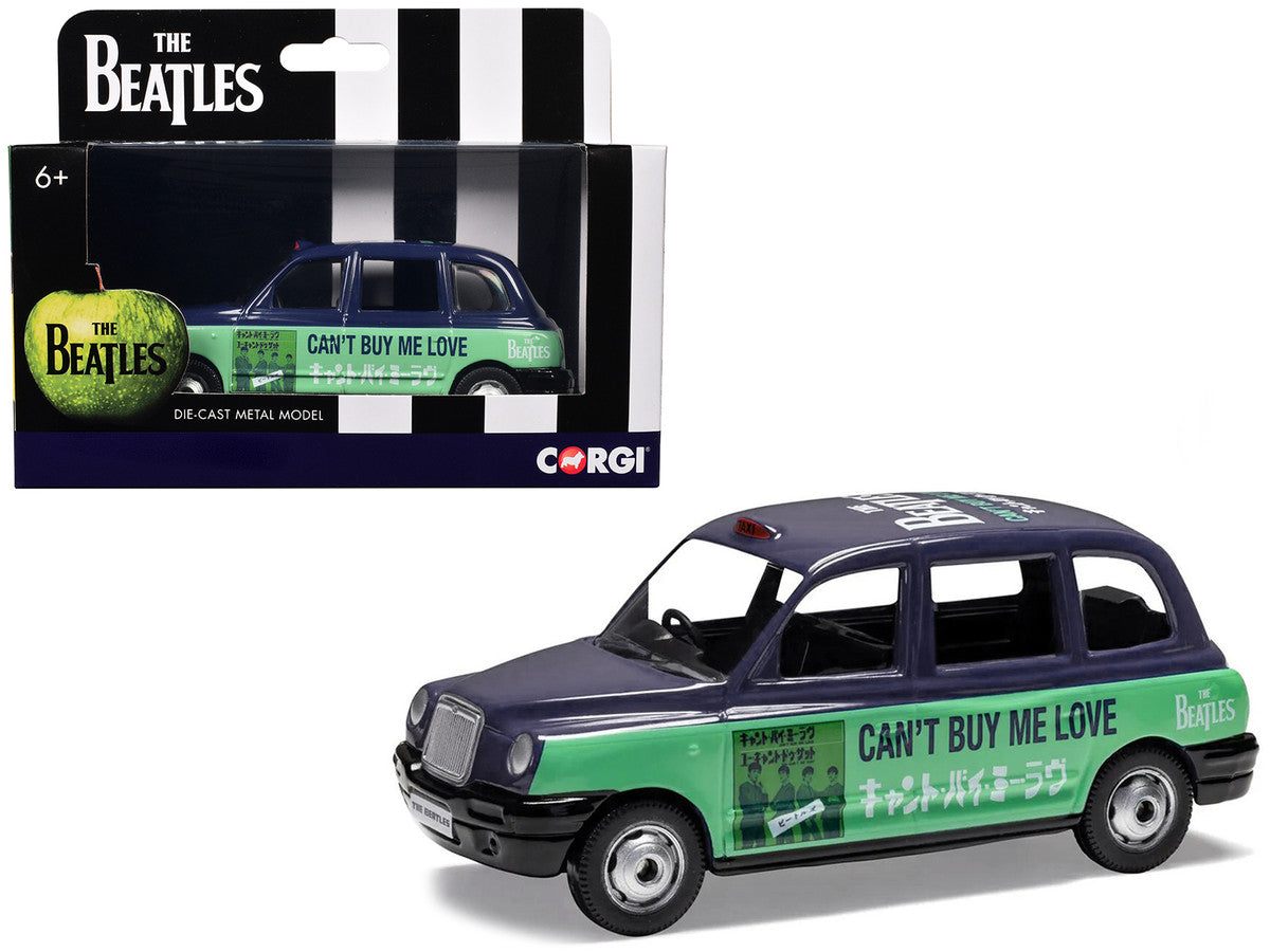 The Beatles London Taxi RHD (Right Hand Drive) "Can't Buy Me Love" Blue and Green with Graphics Diecast Model by Corgi-0