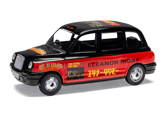 The Beatles London Taxi RHD (Right Hand Drive) "Eleanor Rigby - Yellow Submarine" Black and Red with Graphics Diecast Model by Corgi-0