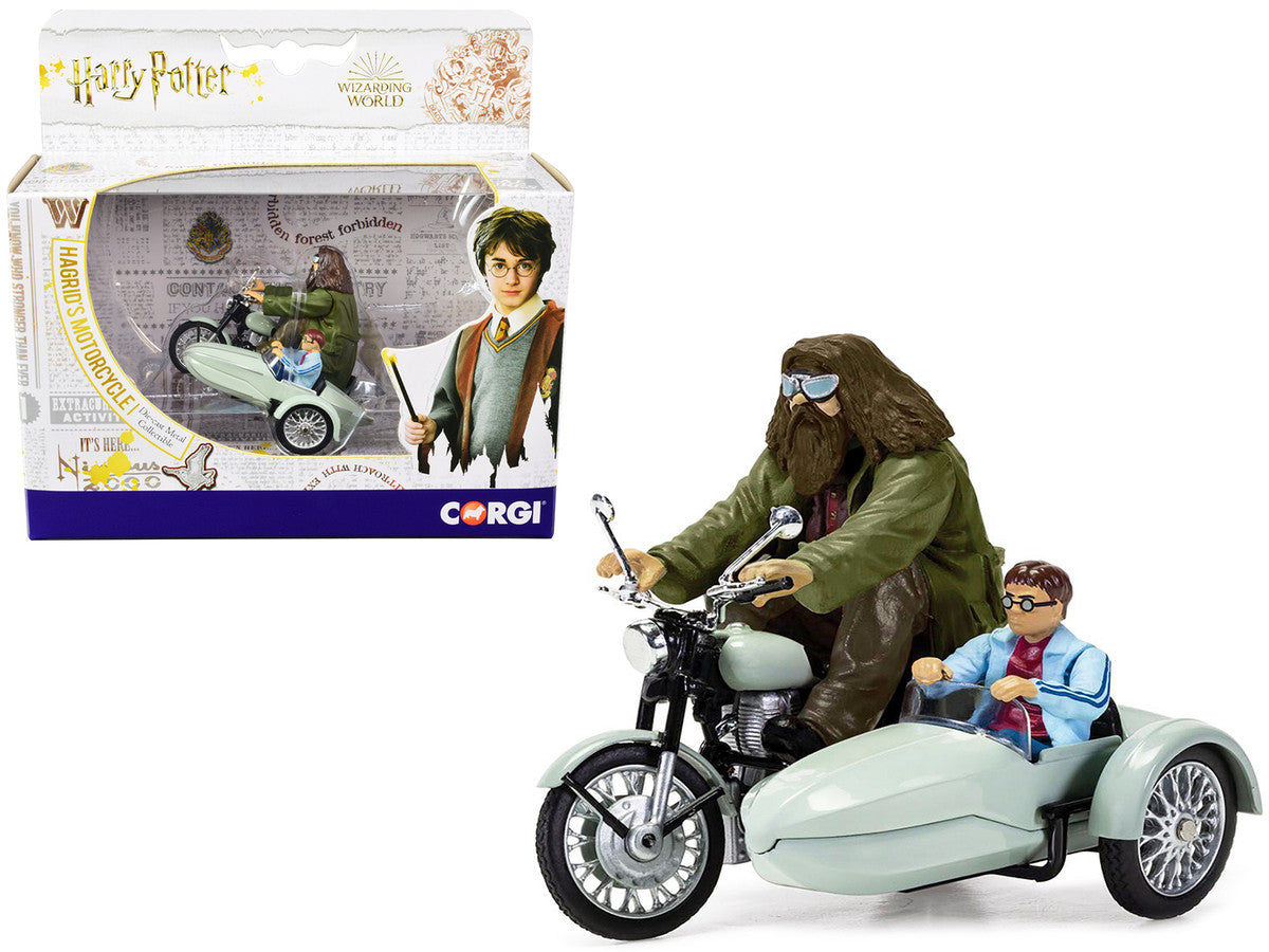 Motorcycle and Sidecar Light Green with Harry and Hagrid Figures "Harry Potter and the Deathly Hallows Part 1" (2010) Movie Diecast Motorcycle Model  by Corgi Corgi