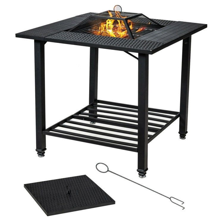4 in 1 Square Fire Pit, Grill Cooking BBQ Grate, Ice Bucket, Dining Table FastFurnishings