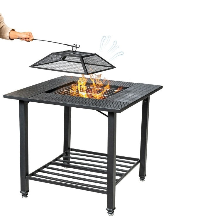 4 in 1 Square Fire Pit, Grill Cooking BBQ Grate, Ice Bucket, Dining Table FastFurnishings
