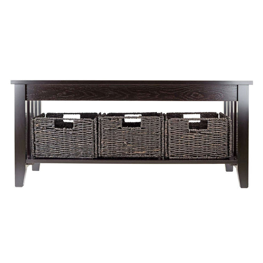 Espresso 2 Tier Coffee Occasional Table with 3 Storage Baskets-1