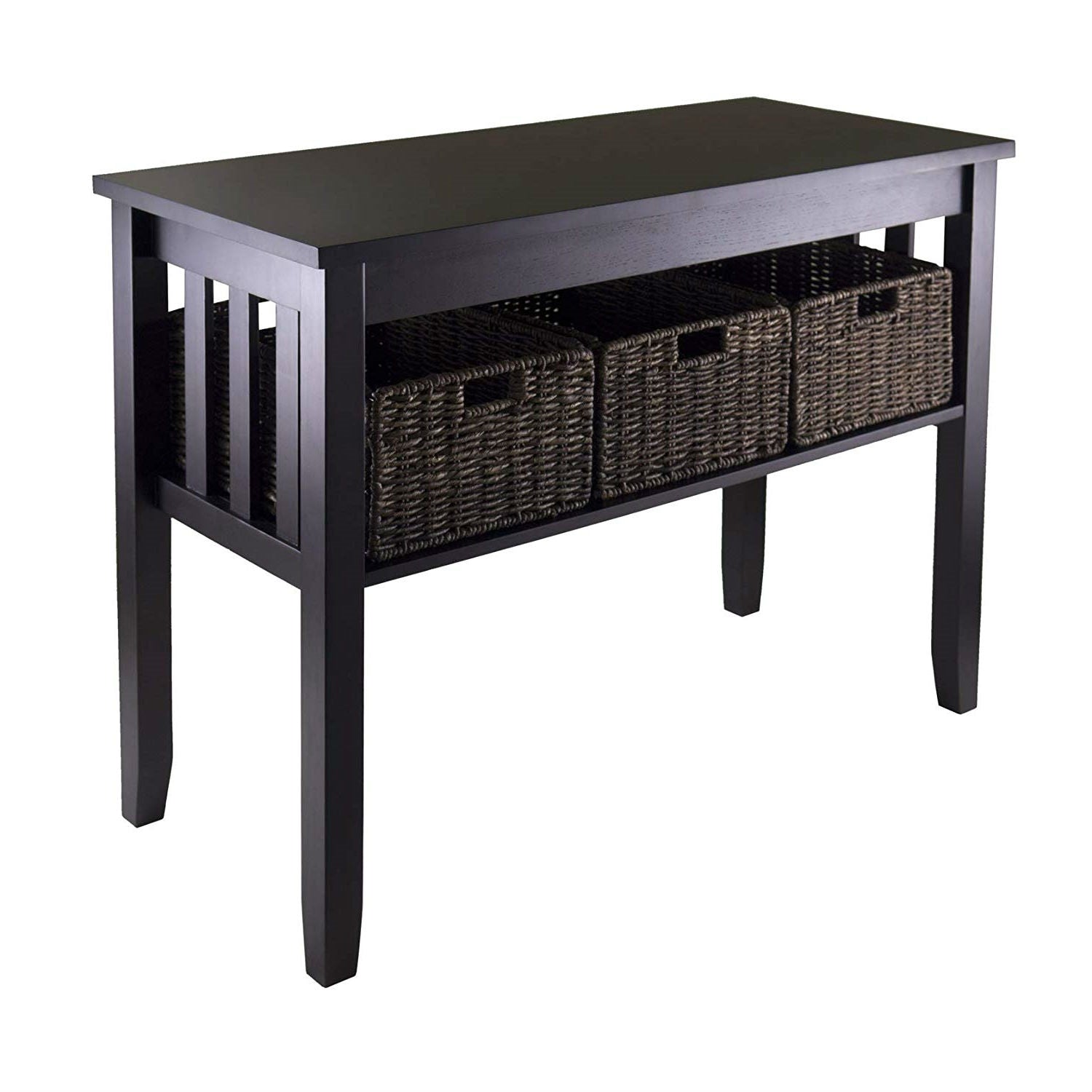 Espresso 2 Tier Entryway Hall Console Table with 3 Storage Baskets FastFurnishings