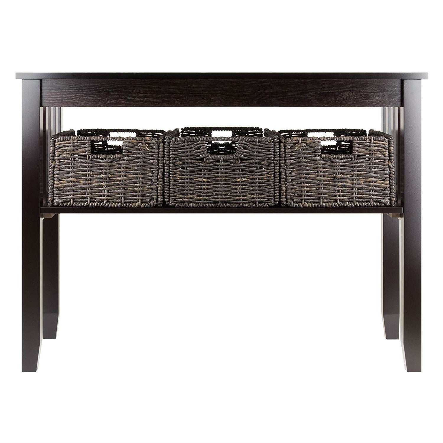 Espresso 2 Tier Entryway Hall Console Table with 3 Storage Baskets FastFurnishings