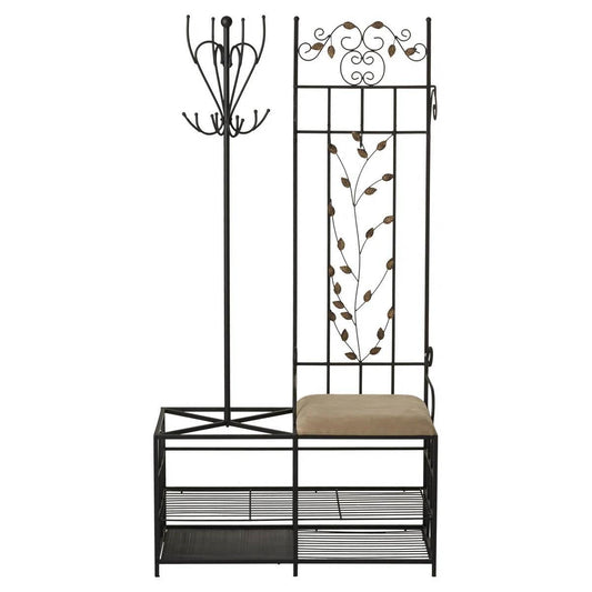Entryway Hall Tree Coat Rack Storage Bench with Scrolling Leaves Scrollwork FastFurnishings
