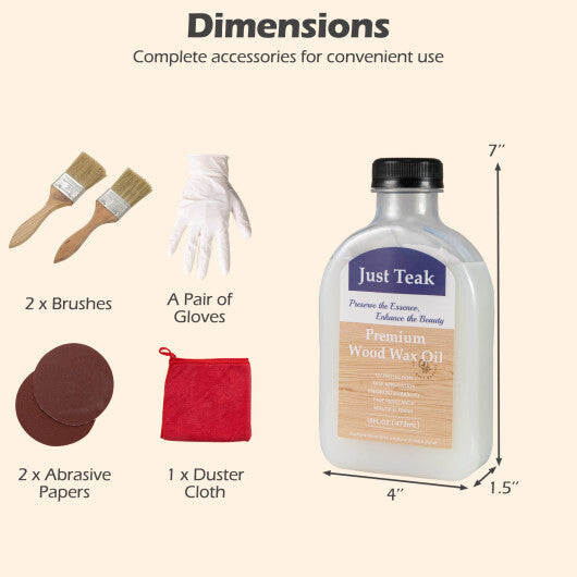 Wood Wax Oil for Outdoor and Indoor Furniture Teak Care Kit to Restore and Protect Wood W2B