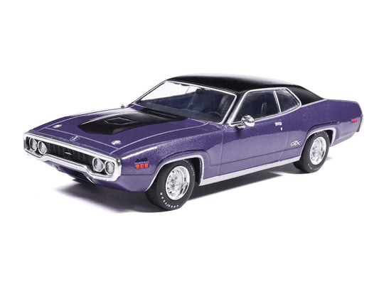 1971 Plymouth GTX Purple Metallic with Black Vinyl Top and Black Hood Stripe 1/43 Diecast Model Car by IXO Models IXO
