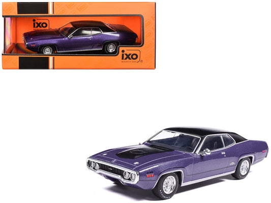 1971 Plymouth GTX Purple Metallic with Black Vinyl Top and Black Hood Stripe 1/43 Diecast Model Car by IXO Models IXO