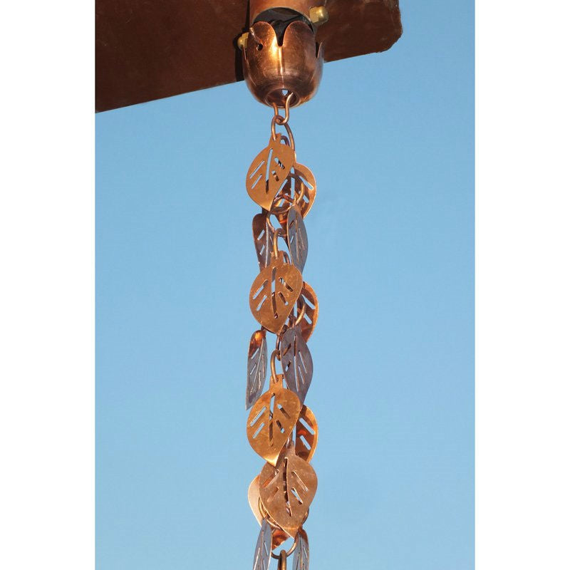 Pure Copper 8.5 Ft Leaves Rain Chain Rainwater Downspout FastFurnishings