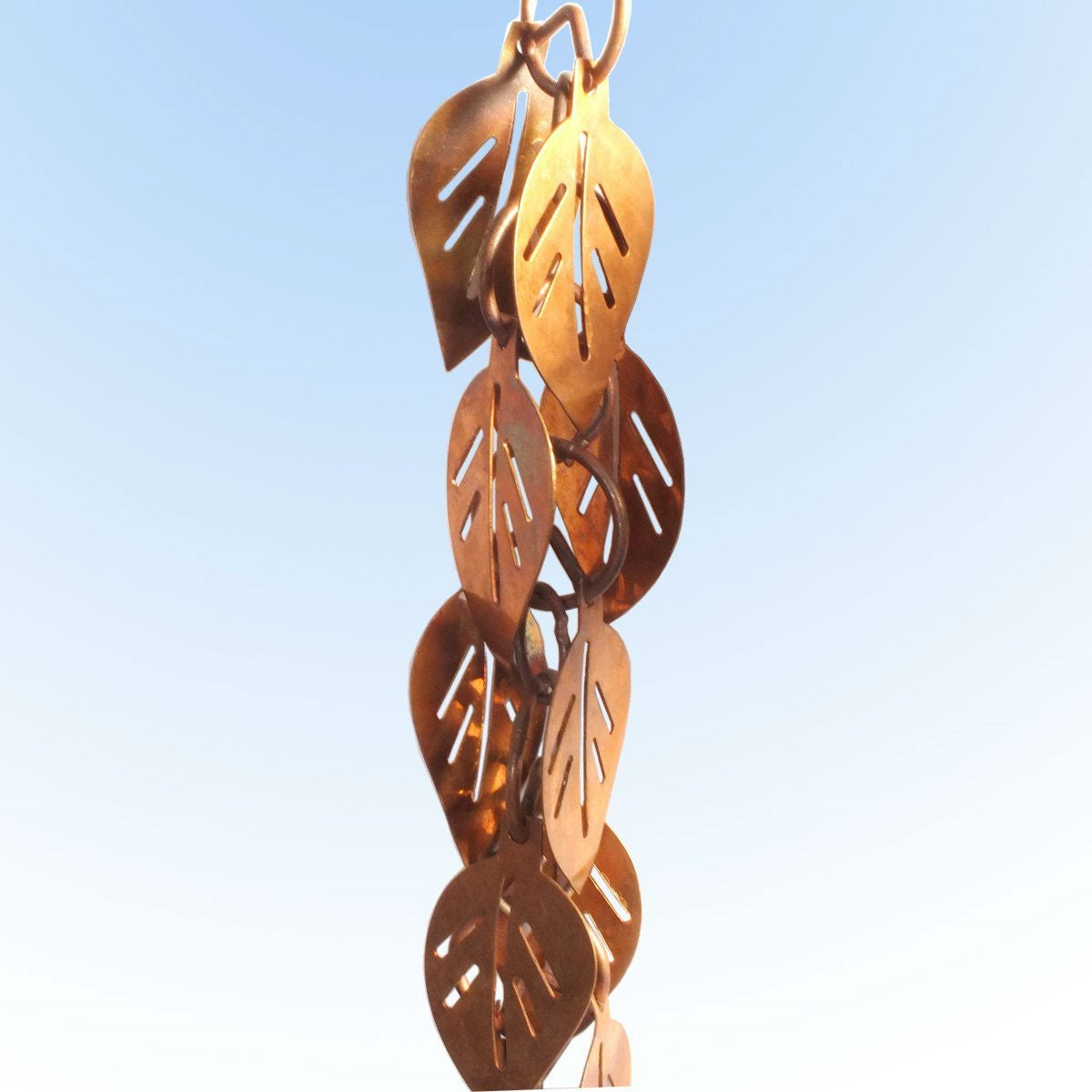 Pure Copper 8.5 Ft Leaves Rain Chain Rainwater Downspout FastFurnishings