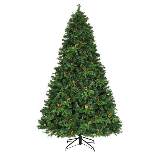 Flocked Artificial Christmas Tree with LED Lights and Pine Cones-8ft