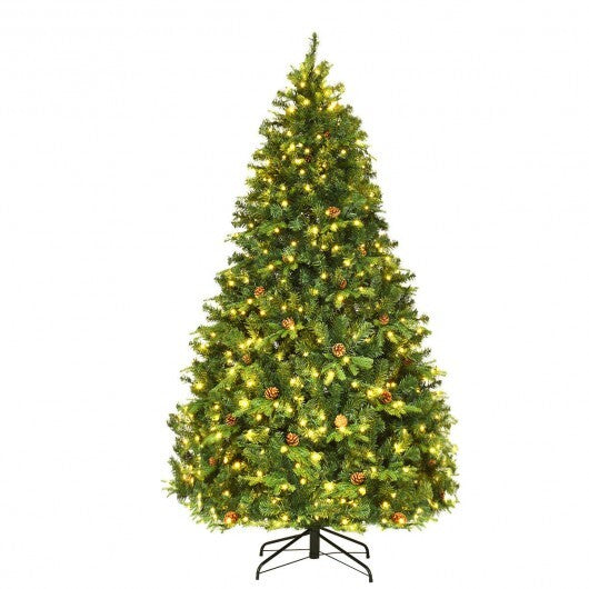 Flocked Artificial Christmas Tree with LED Lights and Pine Cones-8ft