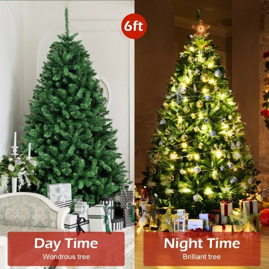 6 Feet Hinged Artificial Christmas Tree with Solid Metal Stand W2B