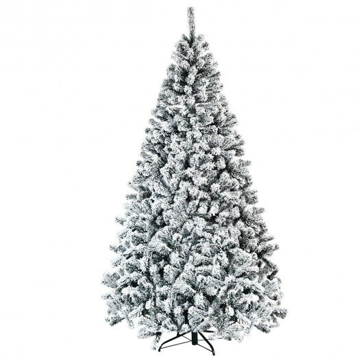 7.5 Feet Snow Flocked Hinged Artificial Christmas Tree without Lights - Color: White - Size: 7.5 ft W2B