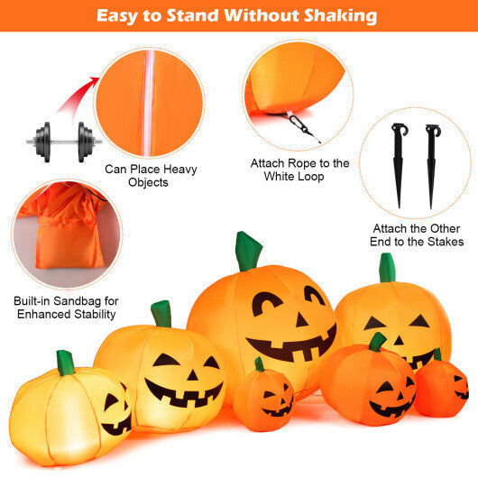 7.5 Feet Halloween Inflatable 7 Pumpkins Patch with LED Lights W2B