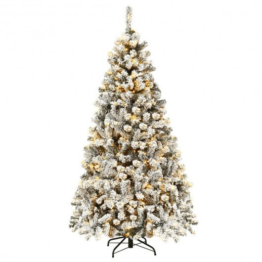 Pre-Lit Premium Snow Flocked Hinged Artificial Christmas Tree-6 ft - Color: White - Size: 6 ft W2B