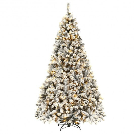 Pre-Lit Premium Snow Flocked Hinged Artificial Christmas Tree-6 ft