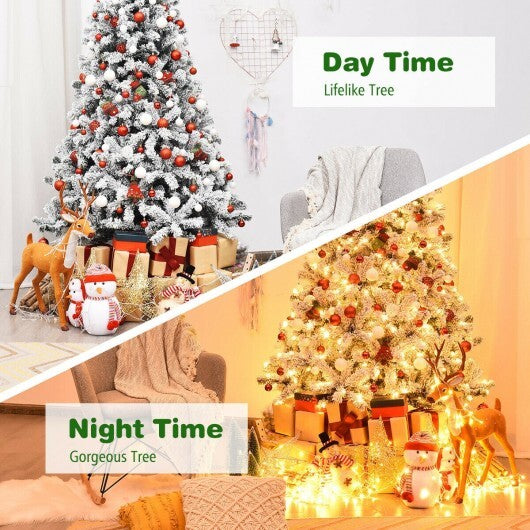 Pre-Lit Premium Snow Flocked Hinged Artificial Christmas Tree-6 ft