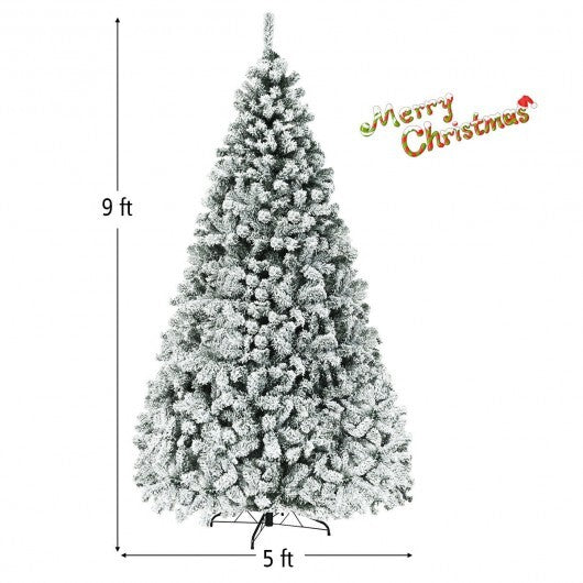 Pre-Lit Premium Snow Flocked Hinged Artificial Christmas Tree-6 ft