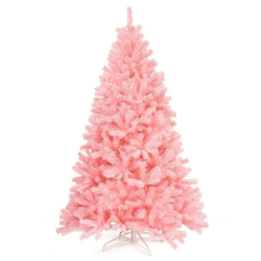6 Feet Pink Artificial Hinged Spruce Full Christmas Tree with Foldable Metal Stand - Color: Pink - Size: 6 ft W2B