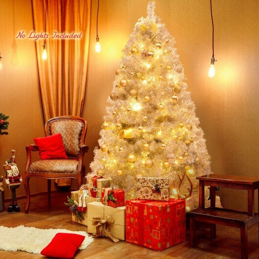 6 Feet Hinged Unlit Artificial Silver Tinsel Christmas Tree with Metal Stand W2B