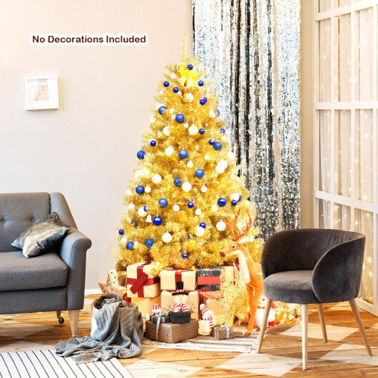 6/7.5 Feet Artificial Tinsel Christmas Tree Hinged with Foldable Stand-6 ft W2B