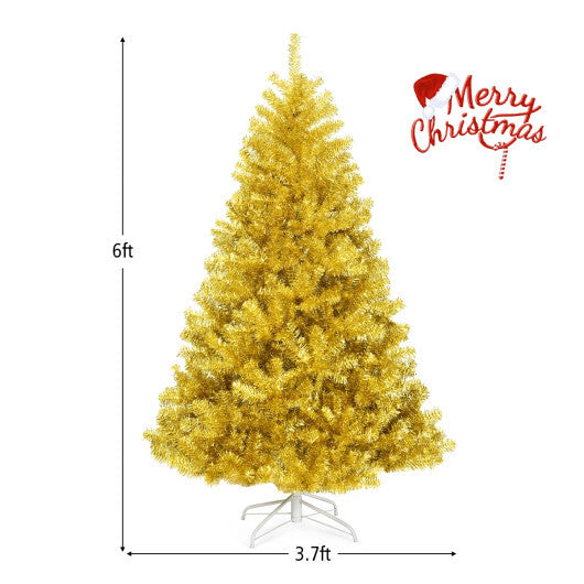 6/7.5 Feet Artificial Tinsel Christmas Tree Hinged with Foldable Stand-6 ft W2B