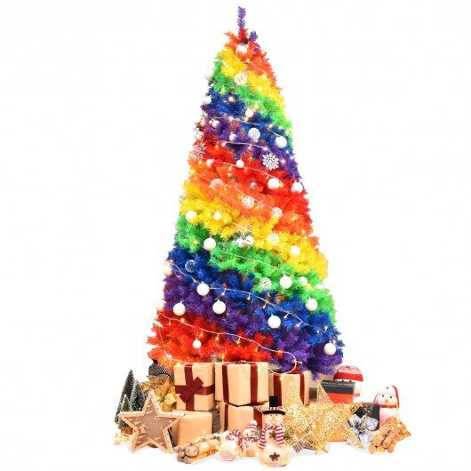 7 Feet Artificial Hinged Traditional Christmas Tree with Metal Stand W2B