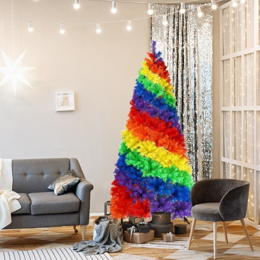7 Feet Artificial Hinged Traditional Christmas Tree with Metal Stand W2B
