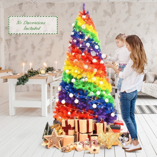 7 Feet Artificial Hinged Traditional Christmas Tree with Metal Stand W2B