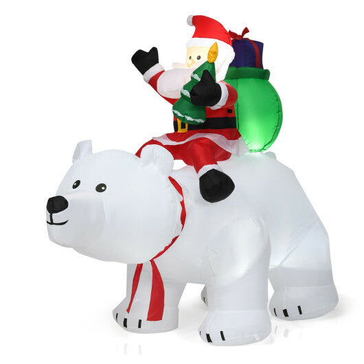 6.5 Feet Christmas Inflatable Santa Riding Polar Bear with Shaking Head LED Lights W2B