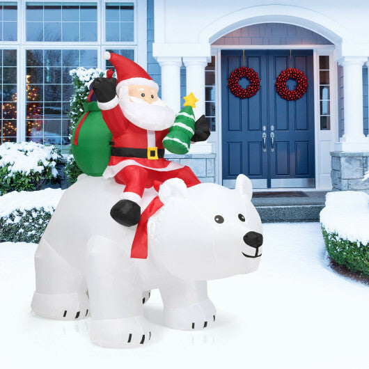6.5 Feet Christmas Inflatable Santa Riding Polar Bear with Shaking Head LED Lights W2B