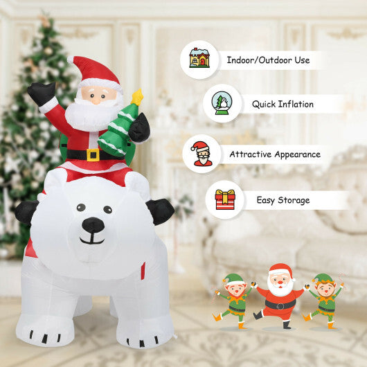 6.5 Feet Christmas Inflatable Santa Riding Polar Bear with Shaking Head LED Lights W2B