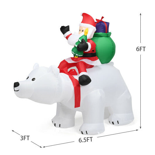 6.5 Feet Christmas Inflatable Santa Riding Polar Bear with Shaking Head LED Lights W2B