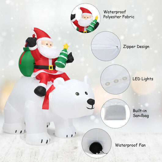 6.5 Feet Christmas Inflatable Santa Riding Polar Bear with Shaking Head LED Lights W2B