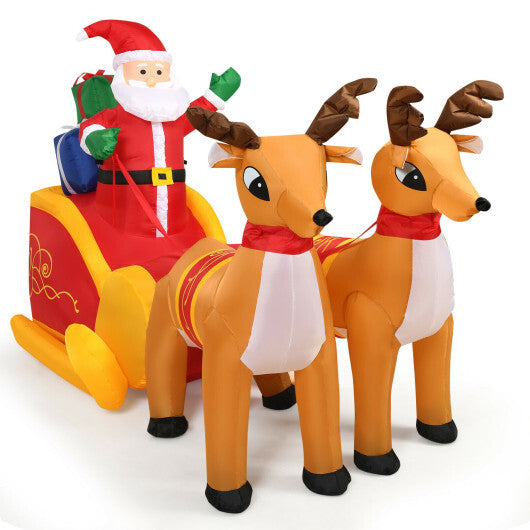 7.5 Feet Waterproof Outdoor Inflatable Santa with Double Deer and Sled W2B