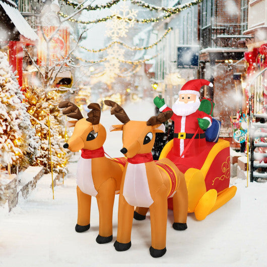 7.5 Feet Waterproof Outdoor Inflatable Santa with Double Deer and Sled W2B