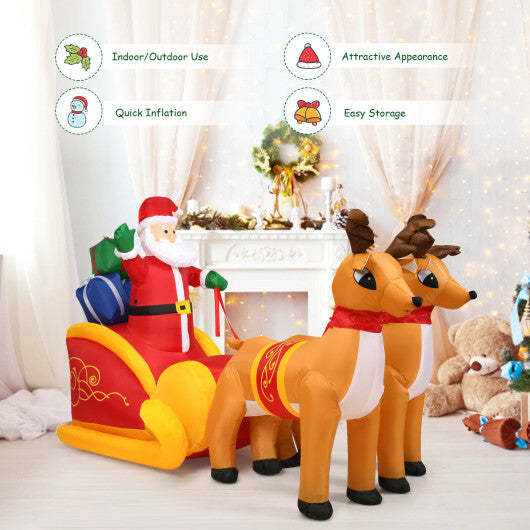 7.5 Feet Waterproof Outdoor Inflatable Santa with Double Deer and Sled W2B