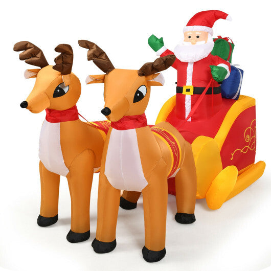 7.5 Feet Waterproof Outdoor Inflatable Santa with Double Deer and Sled W2B