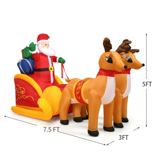 7.5 Feet Waterproof Outdoor Inflatable Santa with Double Deer and Sled W2B