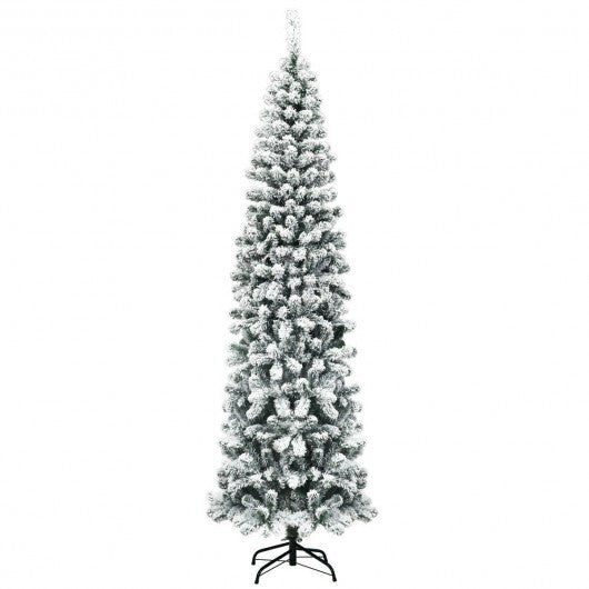 7.5 Feet Unlit Hinged Snow Flocked Artificial Pencil Christmas Tree with 641 Tips W2B