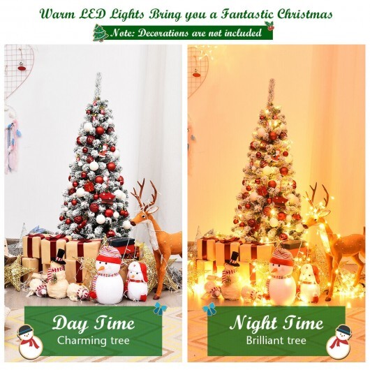 4.5 Feet Pre-Lit Snow Flocked Pencil Christmas Tree with 150 LED Light W2B