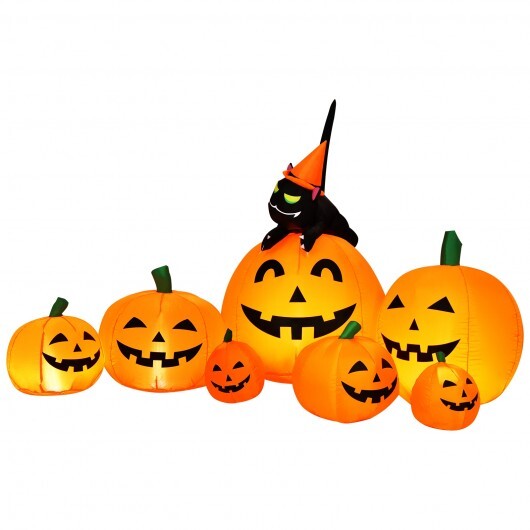 Halloween 7.5 Feet Inflatable Pumpkin Combo with Witch Black Cat W2B