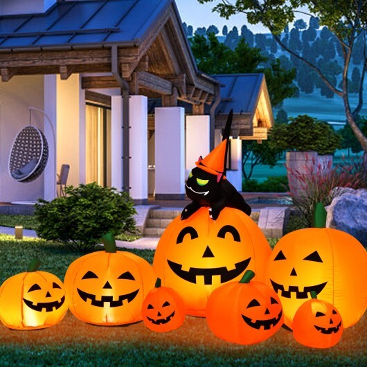 Halloween 7.5 Feet Inflatable Pumpkin Combo with Witch Black Cat W2B
