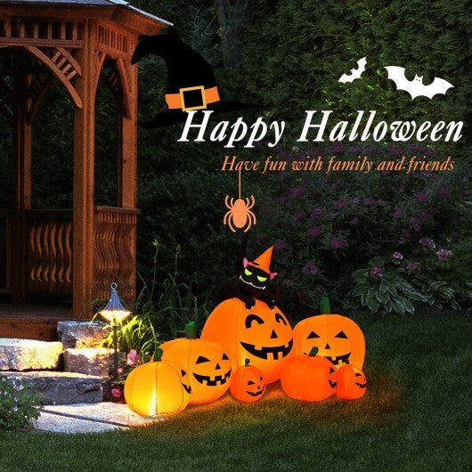 Halloween 7.5 Feet Inflatable Pumpkin Combo with Witch Black Cat W2B