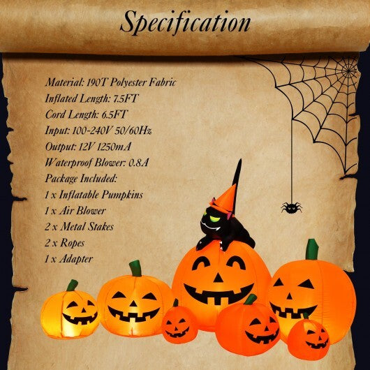 Halloween 7.5 Feet Inflatable Pumpkin Combo with Witch Black Cat W2B