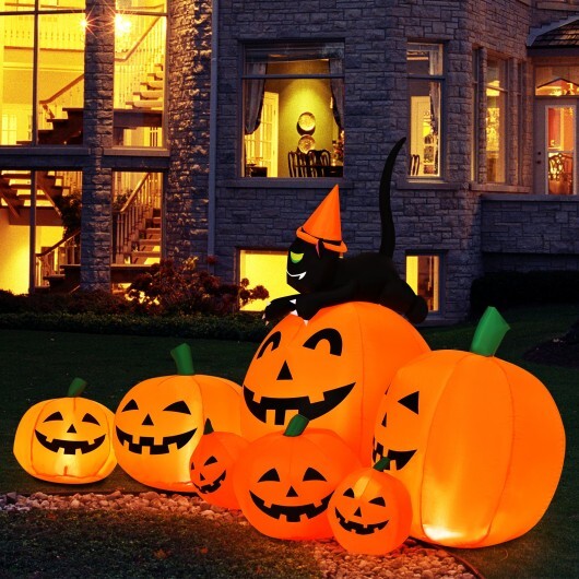 Halloween 7.5 Feet Inflatable Pumpkin Combo with Witch Black Cat W2B