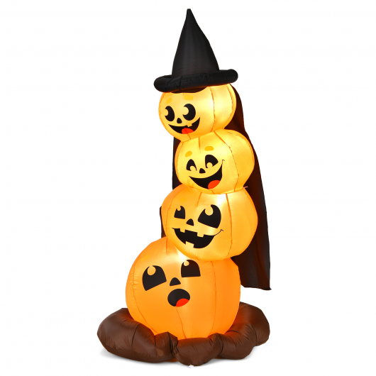 7 Feet Halloween Inflatable Pumpkin Combo with Witch's Hat and LED Lights W2B